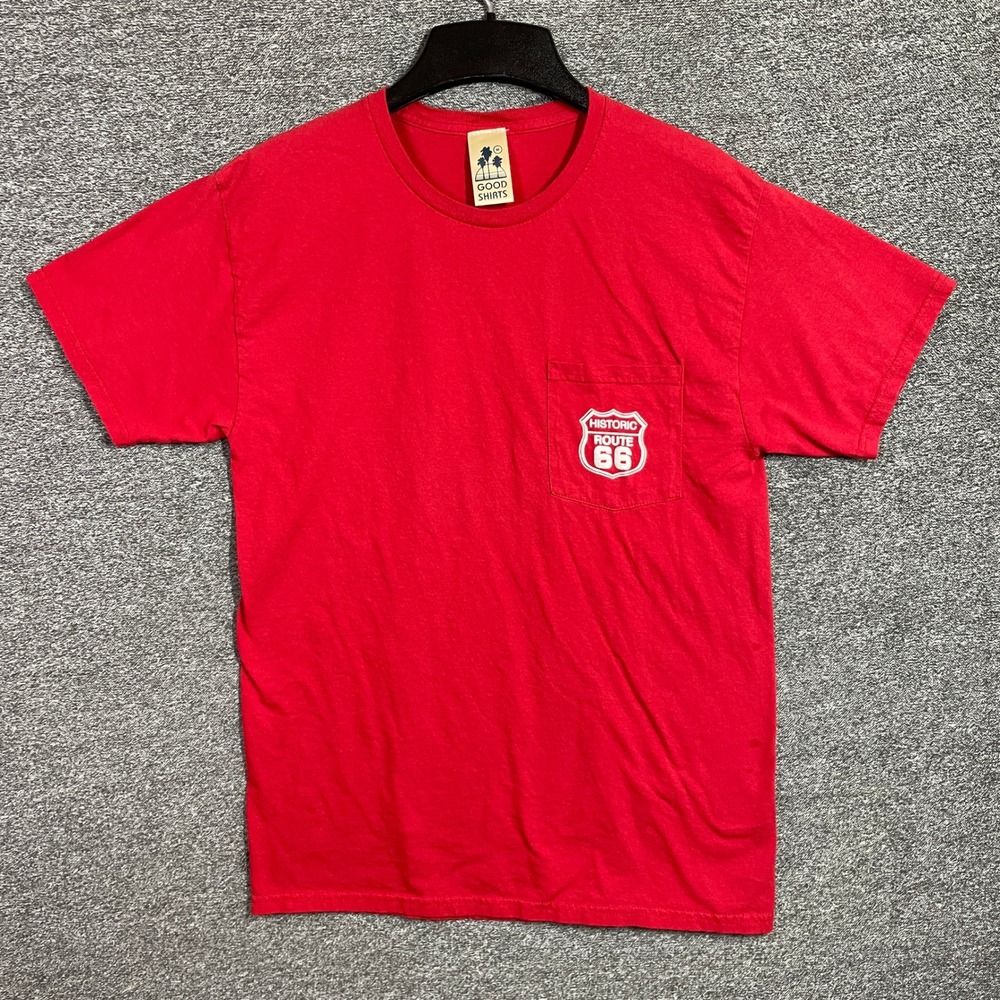 Vintage Good Shirts Route 66 T-Shirt Mens M Pocket Red Get Your‎ Kicks USA Made